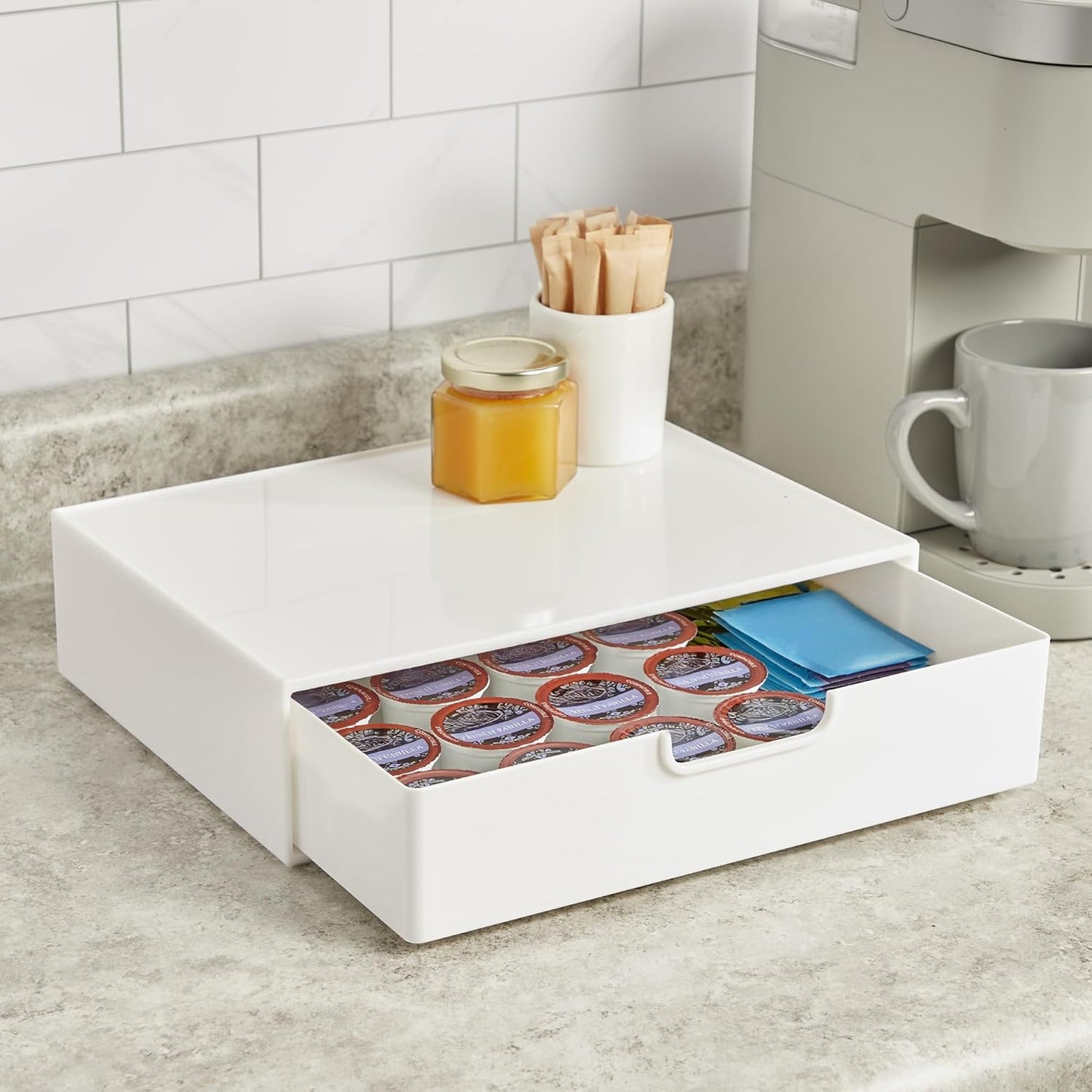 STORi STAX Plastic Stackable Organizer Drawer in Solid Cloud White | 12.5-inches Wide | Organize Office Desk Accessories and Sort Letter-Size Paper | Made in USA