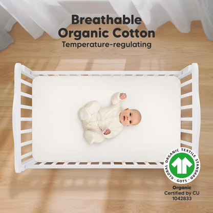 KeaBabies 2-Pack Organic Crib Sheets for Boys, Girls - 52x28 Fitted Crib Mattress Sheet Neutral, Breathable Jersey Cotton Cover for Baby Bed, Toddler Mattress, Soft & Cute Prints (Soft White)