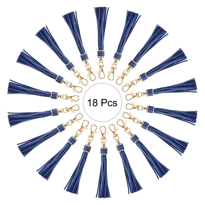 uxcell 18pcs PU Leather Tassels, 5.9 Inch Keychain Tassel Charm with Lobster Swivel for Jewelry Making, Handbag, DIY Crafts, (Navy)