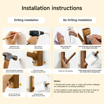 Wooden Toilet Paper Holder Wall Mount - Self-Adhesive Bathroom Tissue Holder, Retro Bohemian Farmhouse Style, No Drilling for Small Spaces Bathrooms RVs and More - Walnut Color