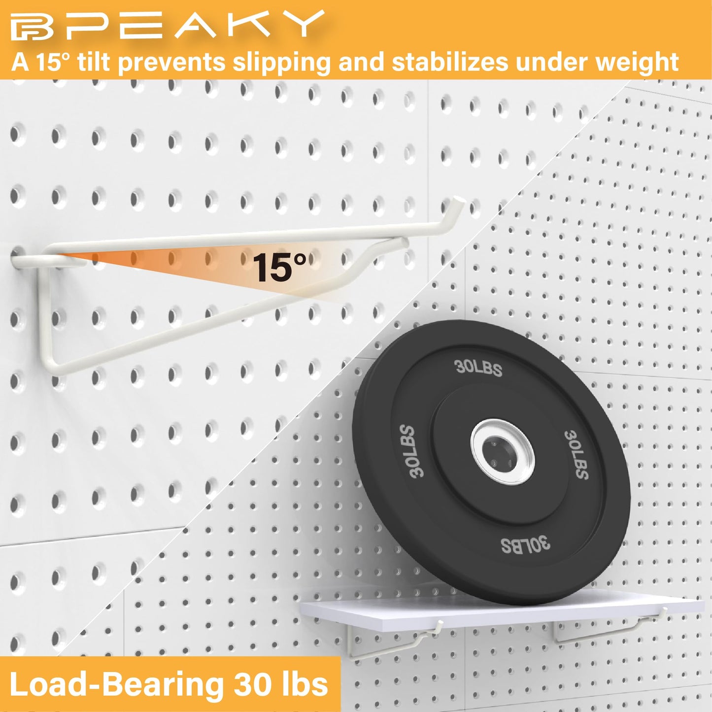 BFPeaky White Pegboard Shelf Set, 4 pcs, 8" x 16"