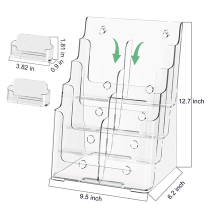 zavekia 4 Tier Acrylic Brochure Holder 8.5 x 11 inch, Clear Literature Organizer Magazine Stand with 4 Pack Separate Removable Divider for 4 x 9 inch Brochures,Magazine Holder,Flyer Holder
