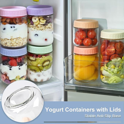 Overnight Oats Containers with Lids, 10oz Wide Mouth Mason Jars with Lids, 3 Pack Glass Jars with Airtight lid for Chia Pudding Yogurt Salad, Meal Prer Oatmeal Jars, Blue