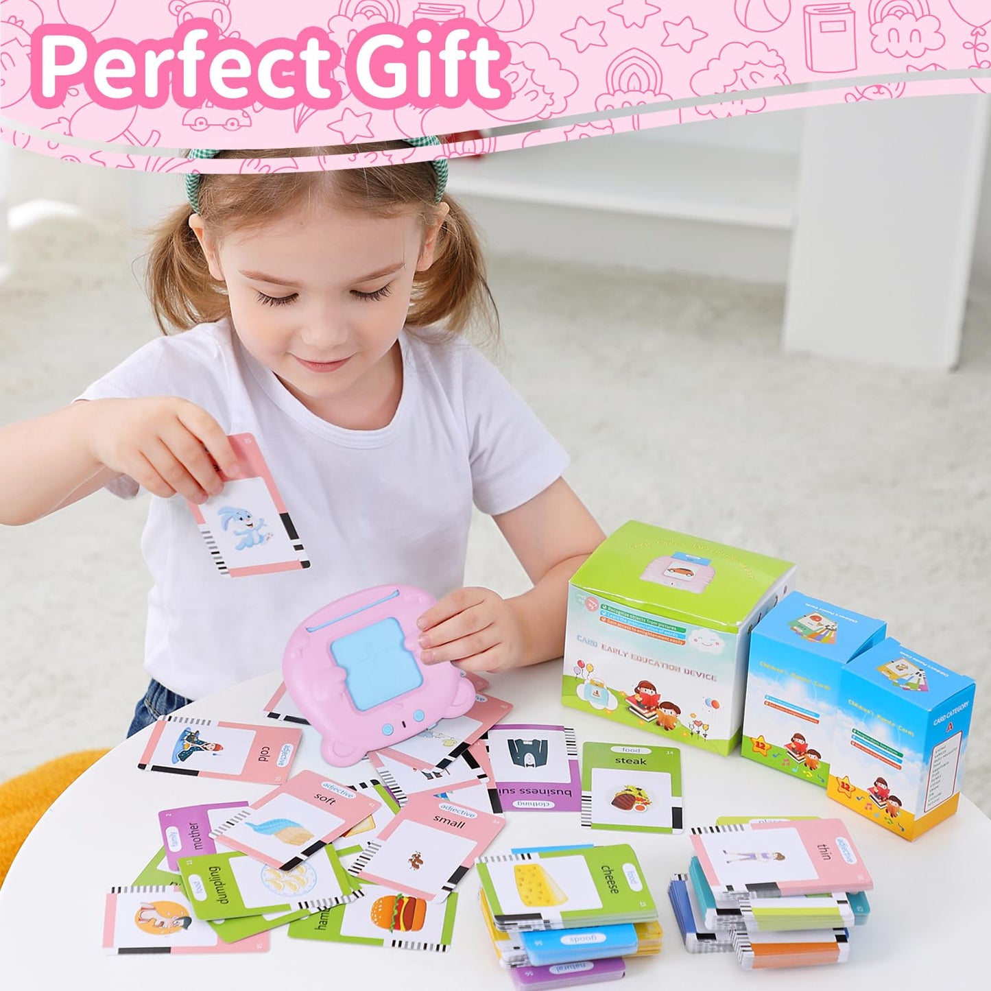 Talking Flash Cards for Toddler 1 2 3 4 5, Pocket Speec, Talking Learning Flash Cards Educational Toys Sensory Toys Gift for Boys and Girls (510 Sight Words-Bear Pink)