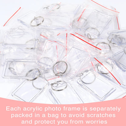 Yaomiao 50 Pcs Acrylic Photo Frame Keychain Holder 1.3 x 2 Inch Photo Picture Insert Blank Keyring for DIY Craft