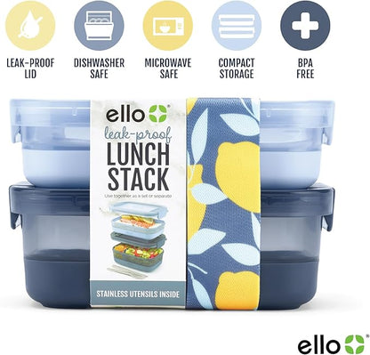 Ello 2-Pack Lunch Stack Plastic Food Storage Container Bento Box