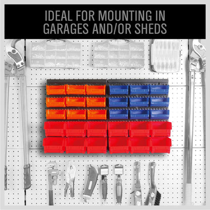 SEDY 30-Bin Wall-Mounted Storage Rack System - Heavy-Duty Garage Tool Organizer for Screws, Nuts, Bolts, Nails, Beads, and Small Hardware Parts - Easy Installation and Customizable