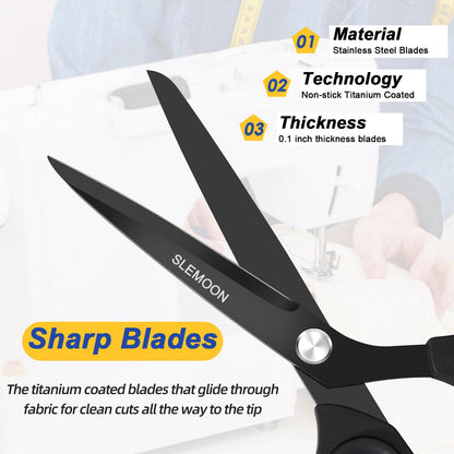 SLEMOON 10" Scissors All Purpose, Heavy Duty Premium Stainless Steel Tailor Scissors, Comfort Grip Handles for Fabric, Leather, Sewing & Crafting