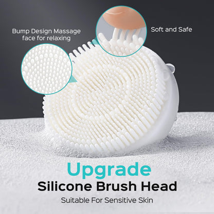 COSLUS Facial Cleansing Brush Silicone Face Scrubber: 2 in1 FBS-D Electric Exfoliating Massage Device Waterproof Deep Cleaning Exfoliation Rotating Spa Machine - Electronic Skin Care Wash Clean System