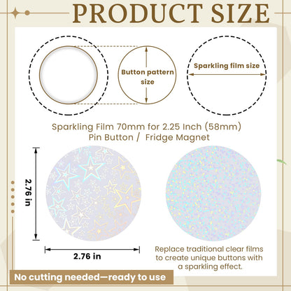 200 Pcs Badge Protective Film 70mm (2.76 in), 8 Styles of Holographic Glitter, Badge Film for 2.25 Inch 58mm Button Maker Machine, 58mm Button Making Supplies