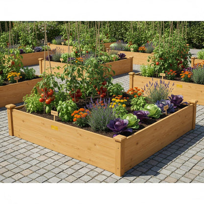 Hollyone 4x4 Raised Garden Bed Wood Frame Planters Wooden Elevated Planting Planter Box for Outdoor Herb Vegetables Flowers Grass Lawn Yard Patio - Natural Brown 48" X 48" inches