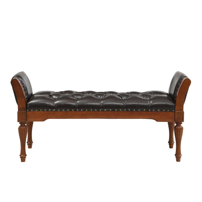 Christopher Knight Home Ionia 54'' Button-Tufted PU Leather Upholstered End of Bed Ottoman with Nailhead Trim, Wooden Living Room Ottoman Bench, Long Entryway Bench with Curved Armrest, Dark Brown