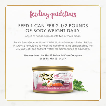 Purina Fancy Feast Wet Cat Food Gourmet Naturals Wild Alaskan Salmon and Shrimp Recipe in Wet Cat Food Gravy - (Pack of 12) 3 oz. Cans