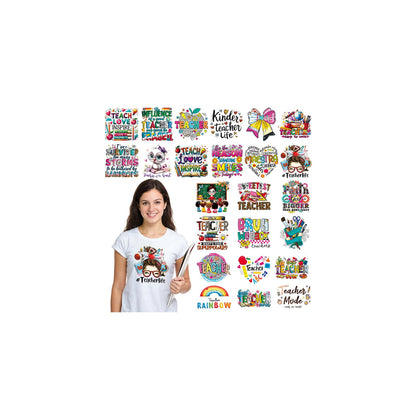 INCOK Teacher Iron on Transfers for Clothing - 24 PCS DTF Transfers Ready to Press Bow Pencil Iron on Vinyl Design Heat Decals Stickers for Teacher Appreciation Week T-Shirts Bag Hoodie Hat Dress
