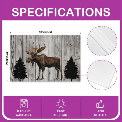 3D Moose Elegant Placemats for Dining Table Set of 4 Barn Door Wooden Stripes Place Mats 12x18 Inch for Restaurant Elk Deer Wildlife Kitchen Table Mats Easy to Clean