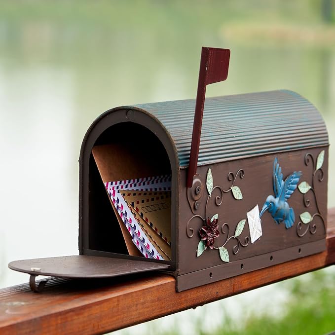 Heavy Duty Mailboxes for Outside, Post Mount Mailbox,Decorative Mailboxes Outside Courtyard Garden (Rusty-Bird)