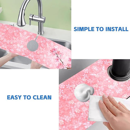 Spring Cherry Blossom Kitchen Sink Splash Guard Absorbent Fast Drying Mat