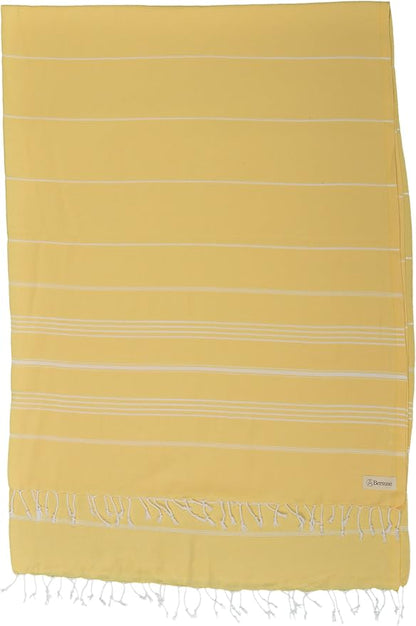 Bersuse Towels Anatolia XL Beach Blanket Throw Blanket Turkish Towel 100% Cotton Extra-Large Quick-Dry Lightweight Premium Peshtemal Towel - 61x82 Inches, Yellow (Set of 6)
