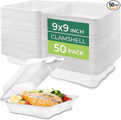 Freshware Compostable 9x9" Clamshell Take Out Food Containers