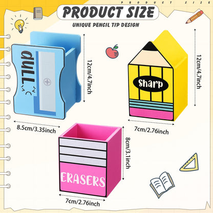 Gilprop 3 Pcs Sharp and Dull Pencil Holder for Classroom Eraser Buckets Wooden Shaped Pencil Dispenser Finished Pen Holder No DIY for Back to School Teachers Classroom Management(Plain)