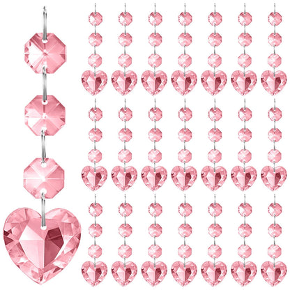 Briwooody Pink Heart Ornament Chandelier Decoration Hanging Crystal Decoration Heart Crystal Suncatcher for Mother's Day Hallway Wedding Window Tree