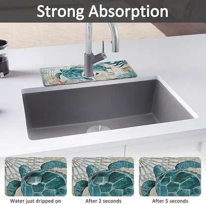 2PCS 15" X 5.5" Kitchen Sink Splash Guard Faucet Mat Sea Turtles Super