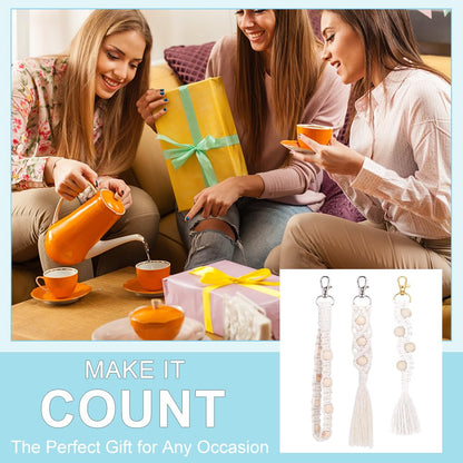 INFUNLY 8 in 1 DIY Macrame Kit All in One Macrame Kits for Adults Beginners White Macrame Wall Hanging Ornaments for Decoration Easy Macrame Keychain Kits Macrame Plant Hanger Kit with Instruction