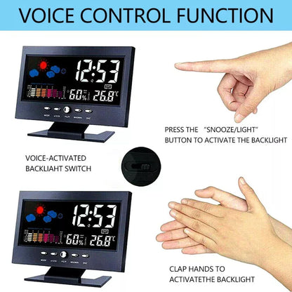 ikaufen Weather Station Wireless Indoor Thermometer Temperature Desk Digital Alarm Clock Weather Thermometer LED Temperature Humidity Monitor