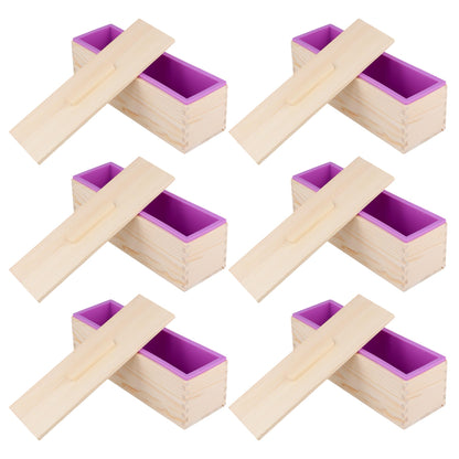 ZEONHEI 6 PCS 42 Oz Purple Silicone Soap Molds Loaf, Flexible Rectangular Soap Making Molds with Wood Box Wooden Covers, DIY Soap Molds for Soap Making