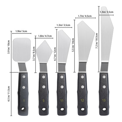 5PCS Paint Knife Large Palette Knives Set Stainless Steel Spatula Pallet Knife Color Mixing Art Supplies for Oil, Acrylic, Canvas, Watercolor Painting