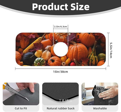 Kitchen Sink Splash Guard Faucet Mat Autumn Fall Pumpkin 15"x5.5", Diatom Mat