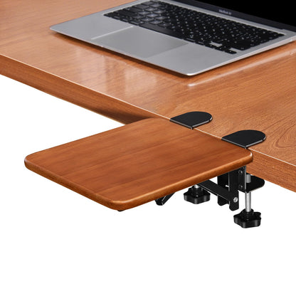nediea Ergonomic Desk Extender Tray, 8.2"x7.6" Table Mount Arm Wrist Rest Shelf, 90° Foldable Elbow Support, Clamp on Computer Arm Rest for Desk, Office & Home Use, Wood