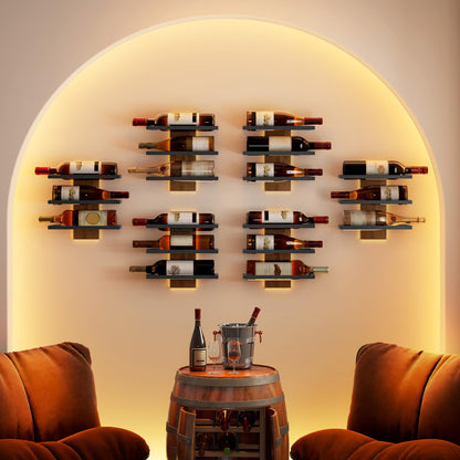 Hoctieon 3-Tier Wall Mount Wine Rack, Wall Mounted Wine Bottle Racks for Display and Storage, Hanging Bottle Holder, for Living Room, Dining Room, Bar, Wine Cellar, Rustic Brown