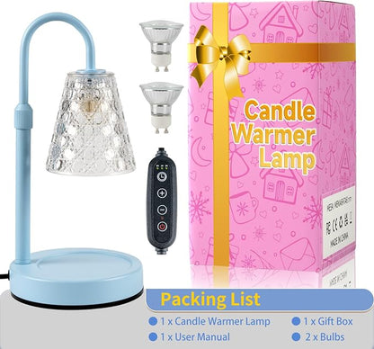 Candle Warmer Lamp with Timer Dimmable, Birthday Gifts for Women Mom, House Warming Gifts New Home Decor, Wax Melt Warmer for Jar Candles with 2 Bulbs, Light Blue