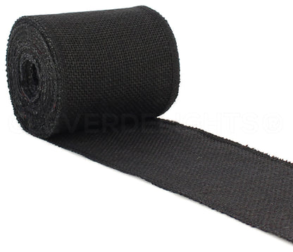 CleverDelights 4" Black Burlap Ribbon - Finished Edge - 10 Yards - Jute Burlap Fabric