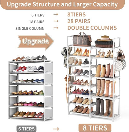 ROJASOP White Shoe Rack, Tall Metal Shoe Rack Organizer