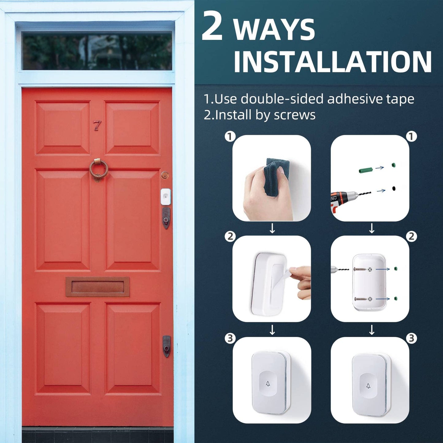 Wireless Doorbell 1200 Feet Waterproof Doorbells for Home with 36 Melodies 4 Volume levels, Flash Led Light (1 Receiver&1 Touch Button White)