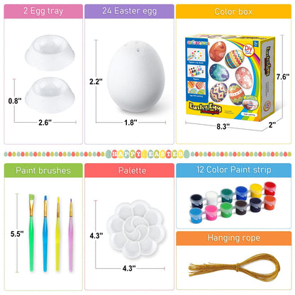 SpringFlower White Easter Eggs Painting Kit-24 Paintable Flocking Eggs with Doodle Kit for DIY Design-Hanging Flocking Eggs with Rope for Easter Decoration,Egg Hunts,Basket Stuffers & Essentials