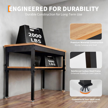 60" Adjustable Workbench with Power Outlet, Storage Shelf, 2500 LBS Work Bench 60" x 24"