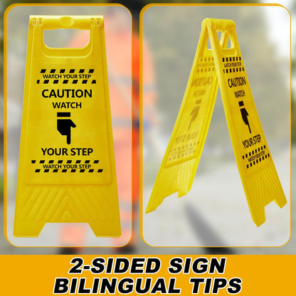 Amylove 3 Pcs Caution Watch Your Step Sign, 24" Height, Safety Bright Yellow Double Sided Floor Heavy Duty A-shaped Frame Design Plastic Warning Caution Sign for Home Yard Outdoor Wet Floor Step
