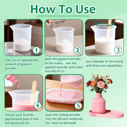 Resin Casting Powder, Water-Based Resin Powder Formula, Fast Cured Casting Resin Kit for Beginne with 4 Pcs Resin Pigment, Vase and Base Silicone Molds, Silicone Measuring Cup, Stirring Rod