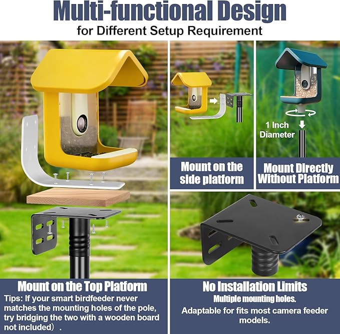 Gtongoko Smart Bird Feeder Pole 1-Inch Dia 63 Inch Bluebird House Pole for Outdoors Weather Station Heavy Duty Metal Mounting Kit Adjustable Bird Feeder Stand Black
