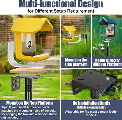 Gtongoko Squirrel Proof Smart Bird Feeder Pole for Outdoors 107 Inch 1 Inch Diameter Bluebird House Pole with 2 Platform and 8 Hooks for Bird Feeder with Camera Adjustable Heavy Duty Mounting Pole