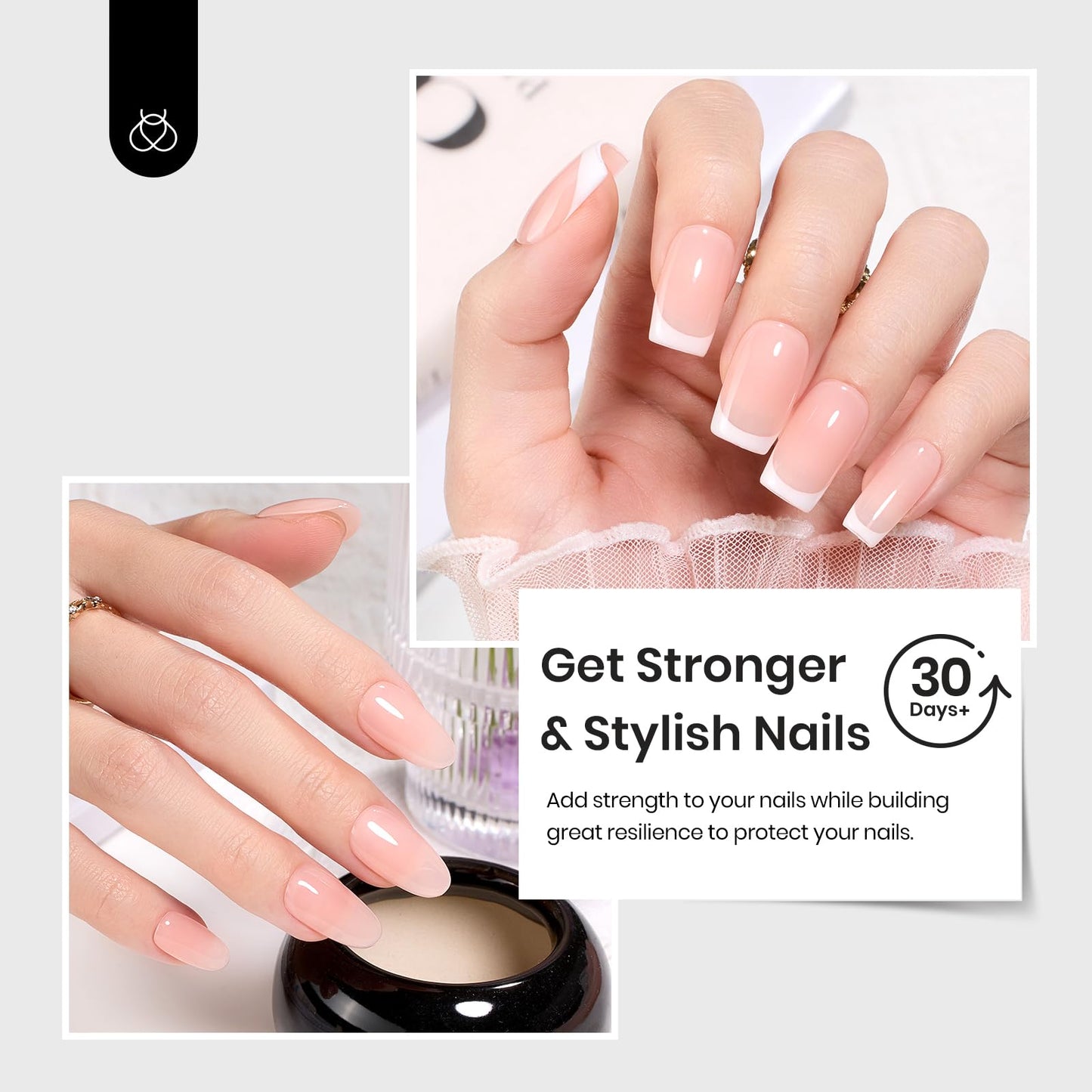 Beetles Builder Gel Set,3 Pcs 8 in 1 Nail Strengthening Apex Building Extension for Beginner DIY Salon at Home,Clear Builder Nail for Nails with Base and Top Coat Gel,UV & LED Lamp Needed