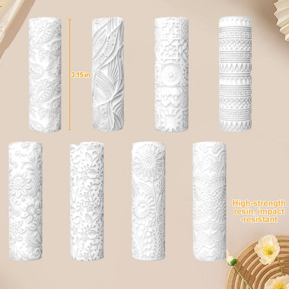 8 Pcs Polymer Clay Texture Roller, Texture Roller for Clay, Pottery Texture Rollers for Jewelry Making, Like Texture Sheets, Work with Polymer Clay Cutters (YANSH PROGLOBAL) (Complex Texture)