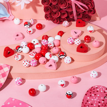 Beadthoven 180pcs Heart Wooden Beads 16 mm Round Wooden Craft Beads DIY Valentine’s Day Beads Natural Loose Spacers Handmade Red Pink Tassel Garland Beads for DIY Crafts Party Jewelry Making Supplies