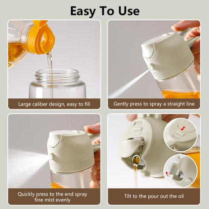 Olive Oil Sprayer for Cooking, 470ml 2 In 1 Glass Oil Dispenser/Pour Bottle, Kitchen Accessories, Kitchen Gadgets for Air Fryer, Salad, BBQ (Black)