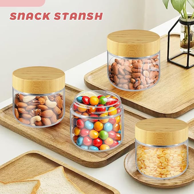 Wresty Empty Clear Glass jars with Airtight Lids Overnight Oats Containers Glass Food Storage Containers Glass Mason Jars For Yogurt Snacks Spice Sugar Jam And More (4 Pcs Bamboo Lids, 300ml/10oz)