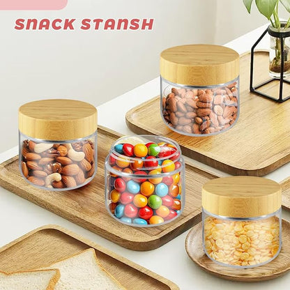 Wresty Empty Clear Glass jars with Airtight Lids Overnight Oats Containers Glass Food Storage Containers Glass Mason Jars For Yogurt Snacks Spice Sugar Jam And More (4 Pcs Bamboo Lids, 300ml/10oz)