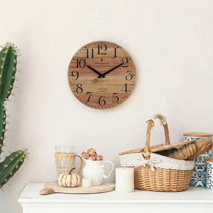 NIKKY HOME Rustic Farmhouse Wood Wall Clock - 12 Inch Battery Operated Silent Non Ticking Distressed Wooden Shiplap Clock for Kitchen, Living Room, Bedroom, Bathroom